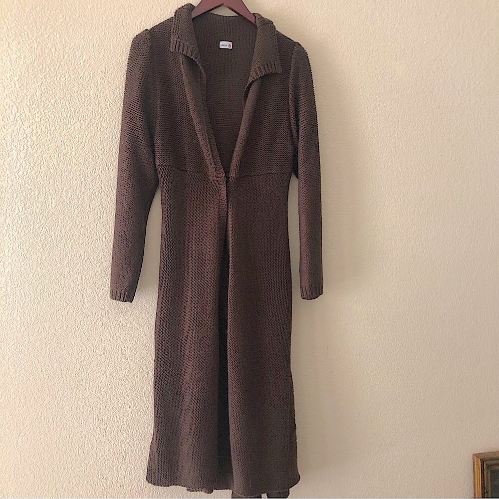 Women Brown Long Knitted Cardigan Open Front Sweater Coat Knit Long Coat